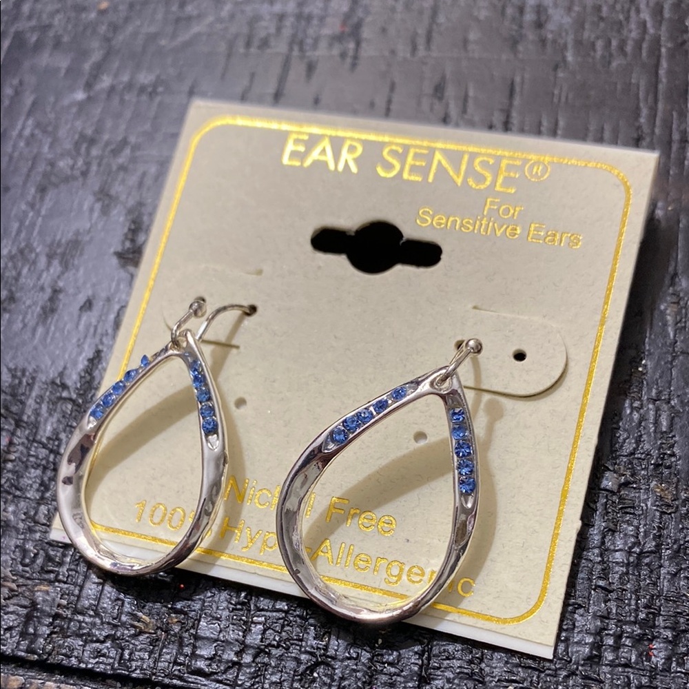 Ear Sense Silver Tone and Blue Teardrop Earrings!